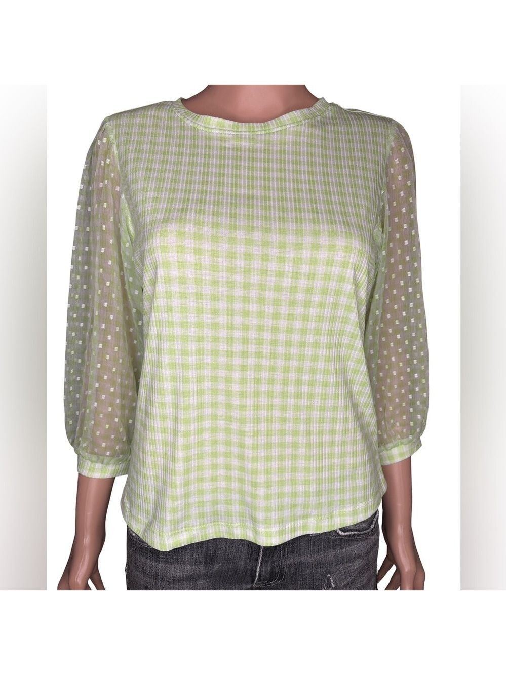 AND Lime Checkered Sheer Blouse